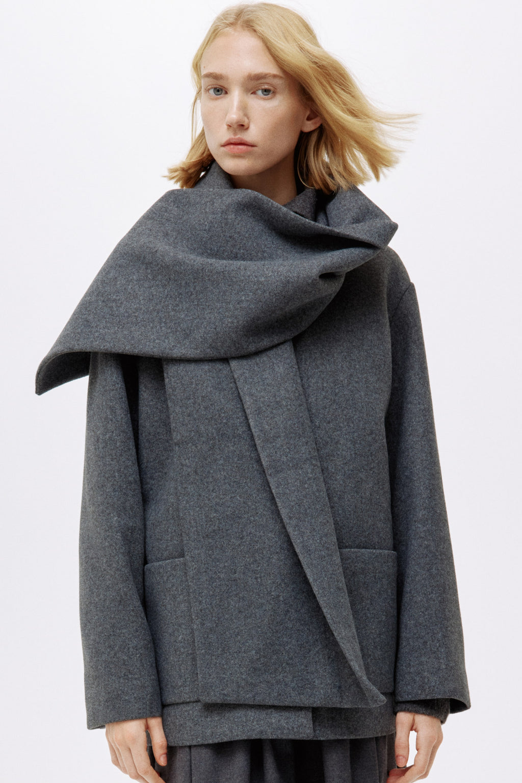 Scarf-detail coat - Dark grey - Ladies |