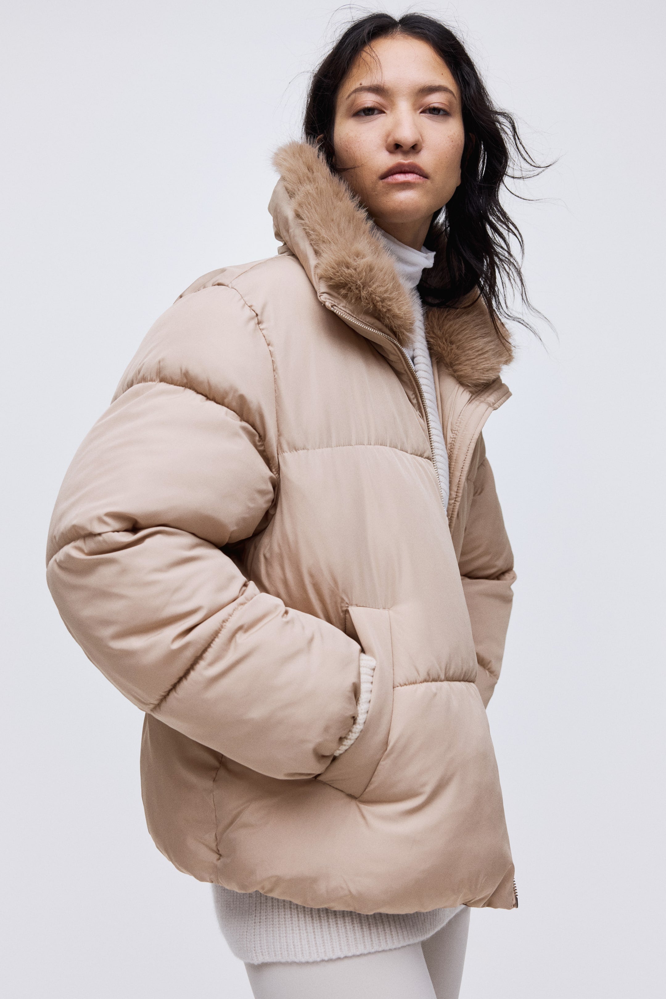 Oversized puffer jacket - Light mole - Ladies