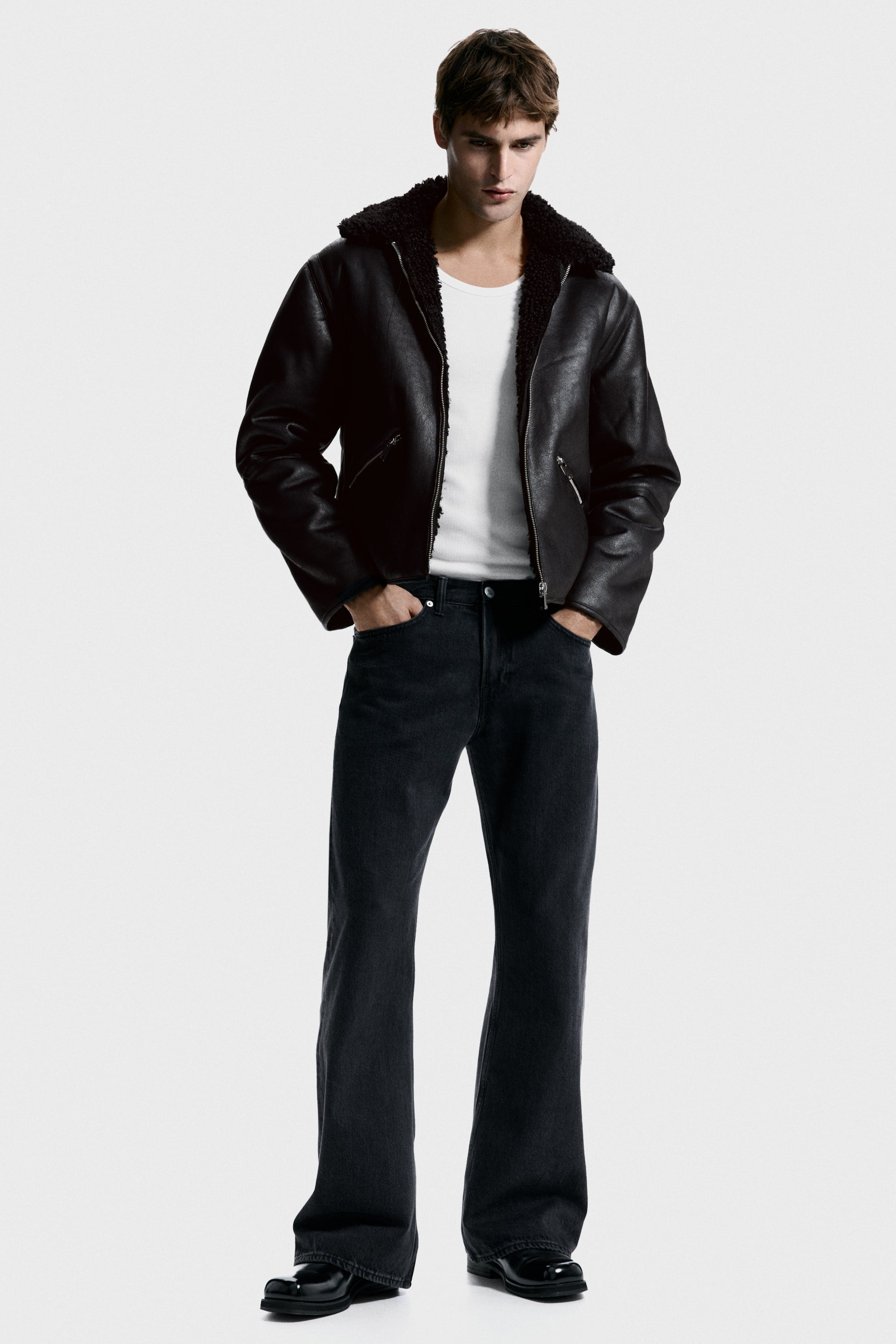 Teddy-lined jacket - Black - Men