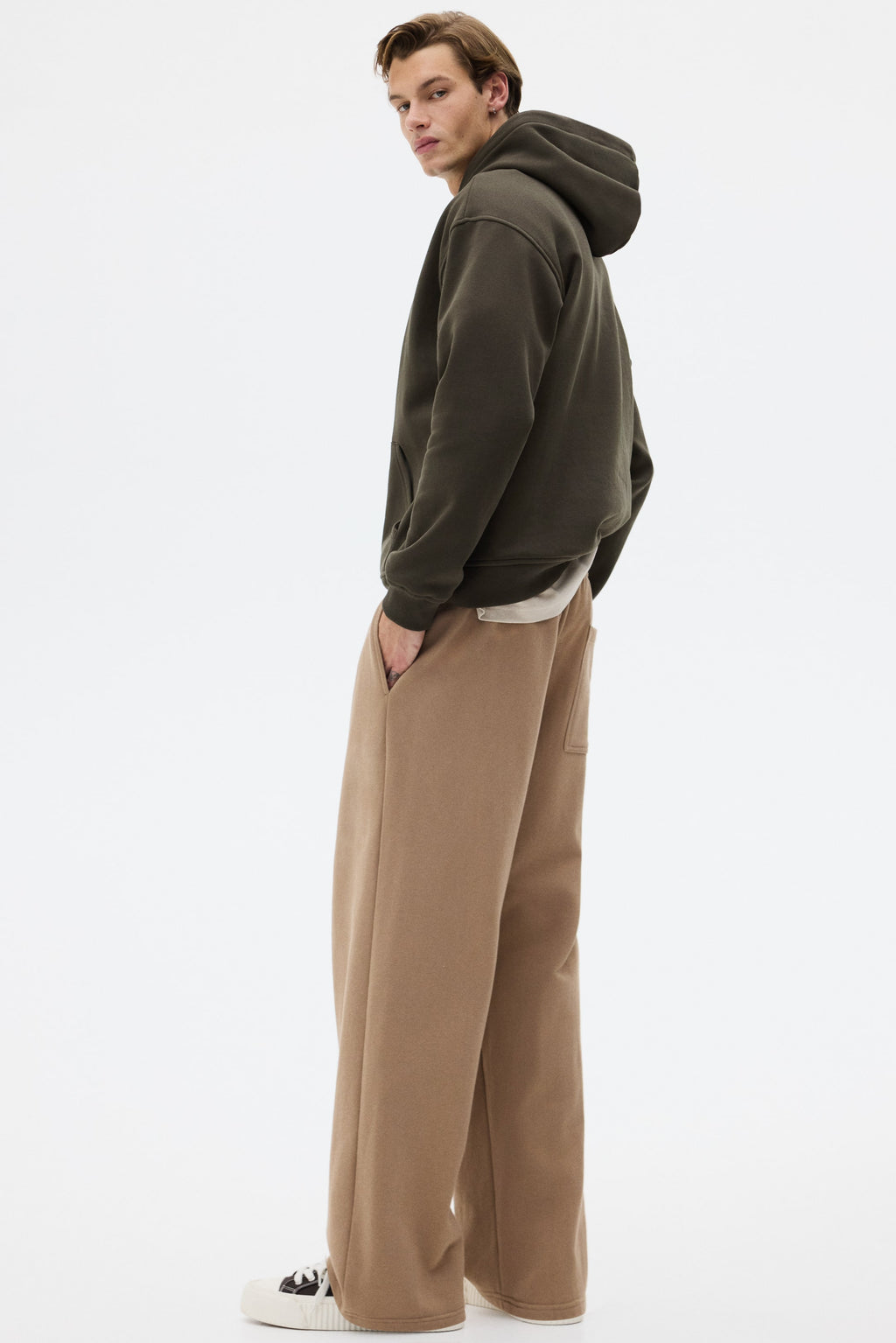 Loose Fit Hoodie - Dark khaki green - Men