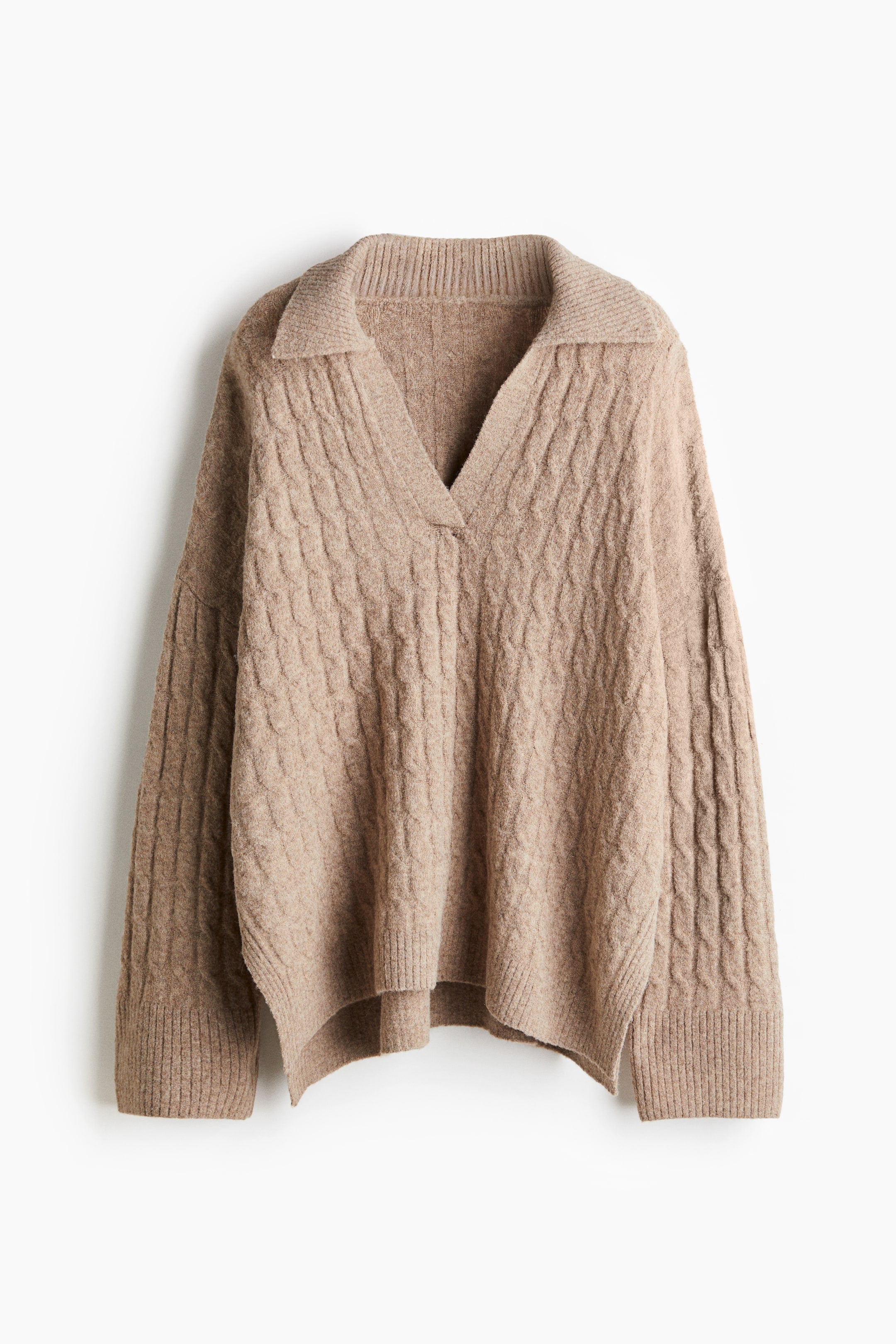 Cable-knit polo jumper - Dusty beige - Ladies