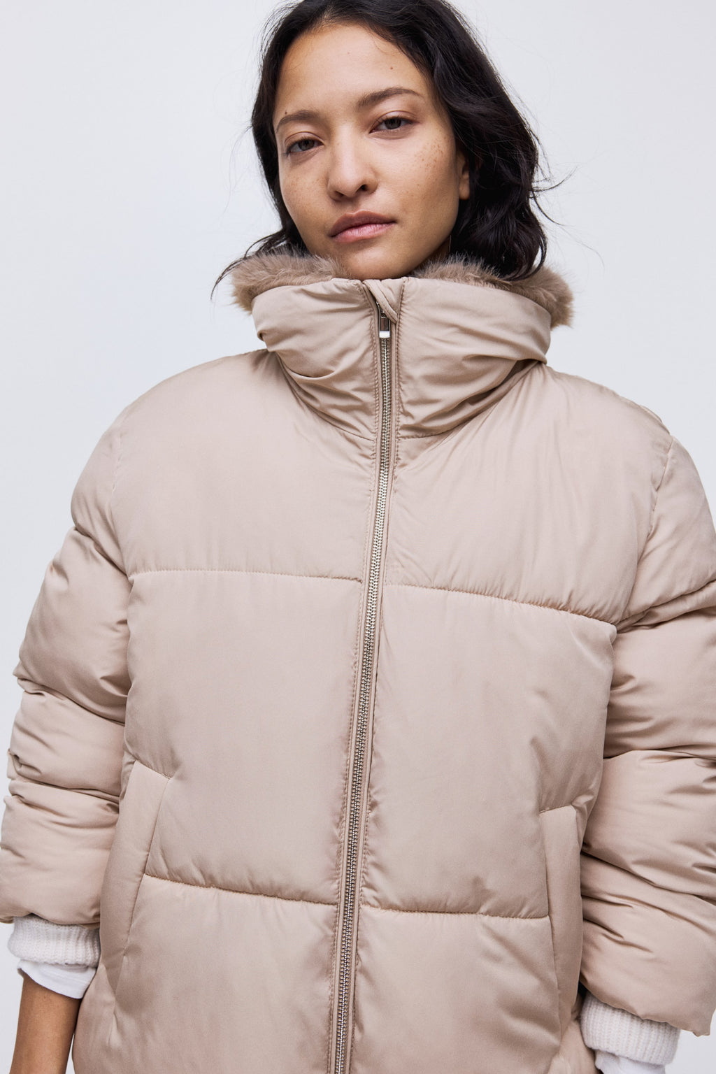 Oversized puffer jacket - Light mole - Ladies