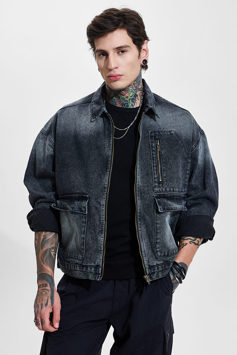 Grey relaxed fit denim jacket