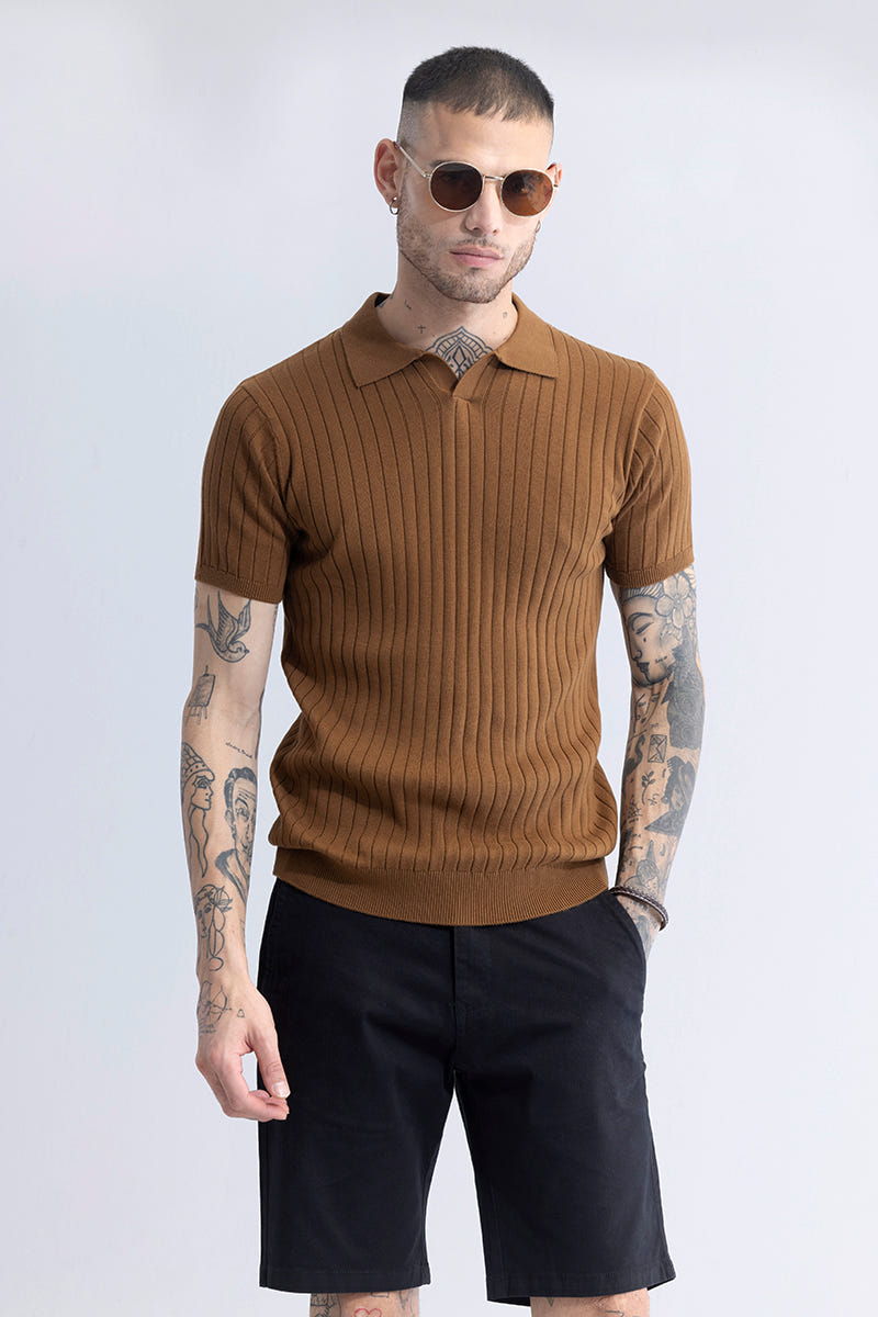 Sleek striped brown polo T-shirt