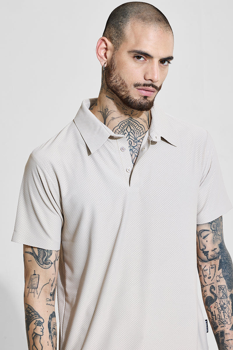 Off white textured polo slim fit T-shirt