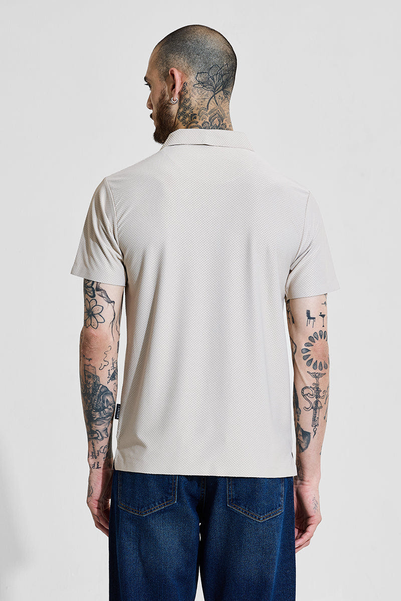 Off white textured polo slim fit T-shirt
