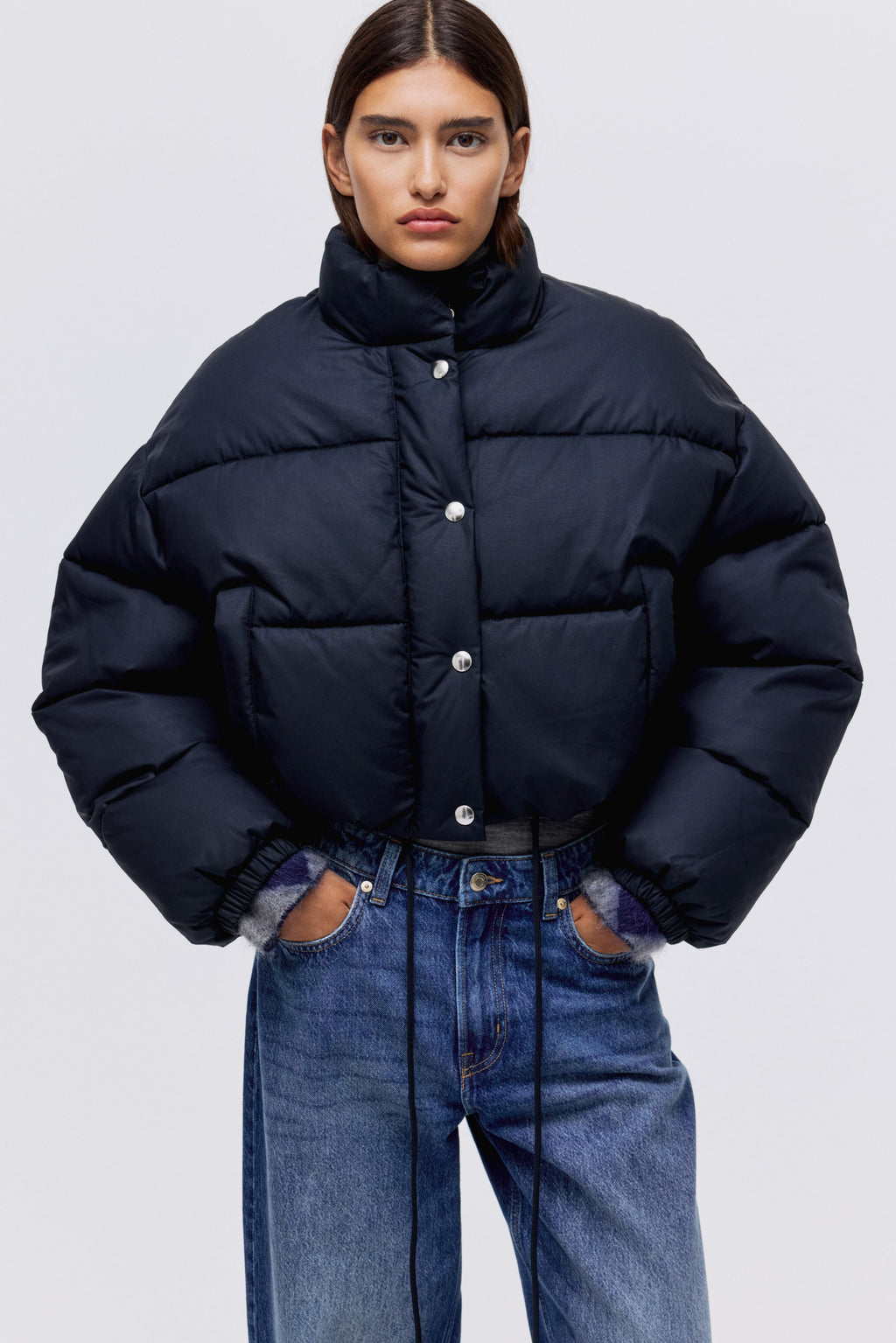 Cotton puffer jacket - Navy blue - Ladies