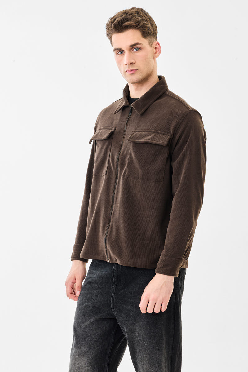 Regular fit stretch zipper textured jacket