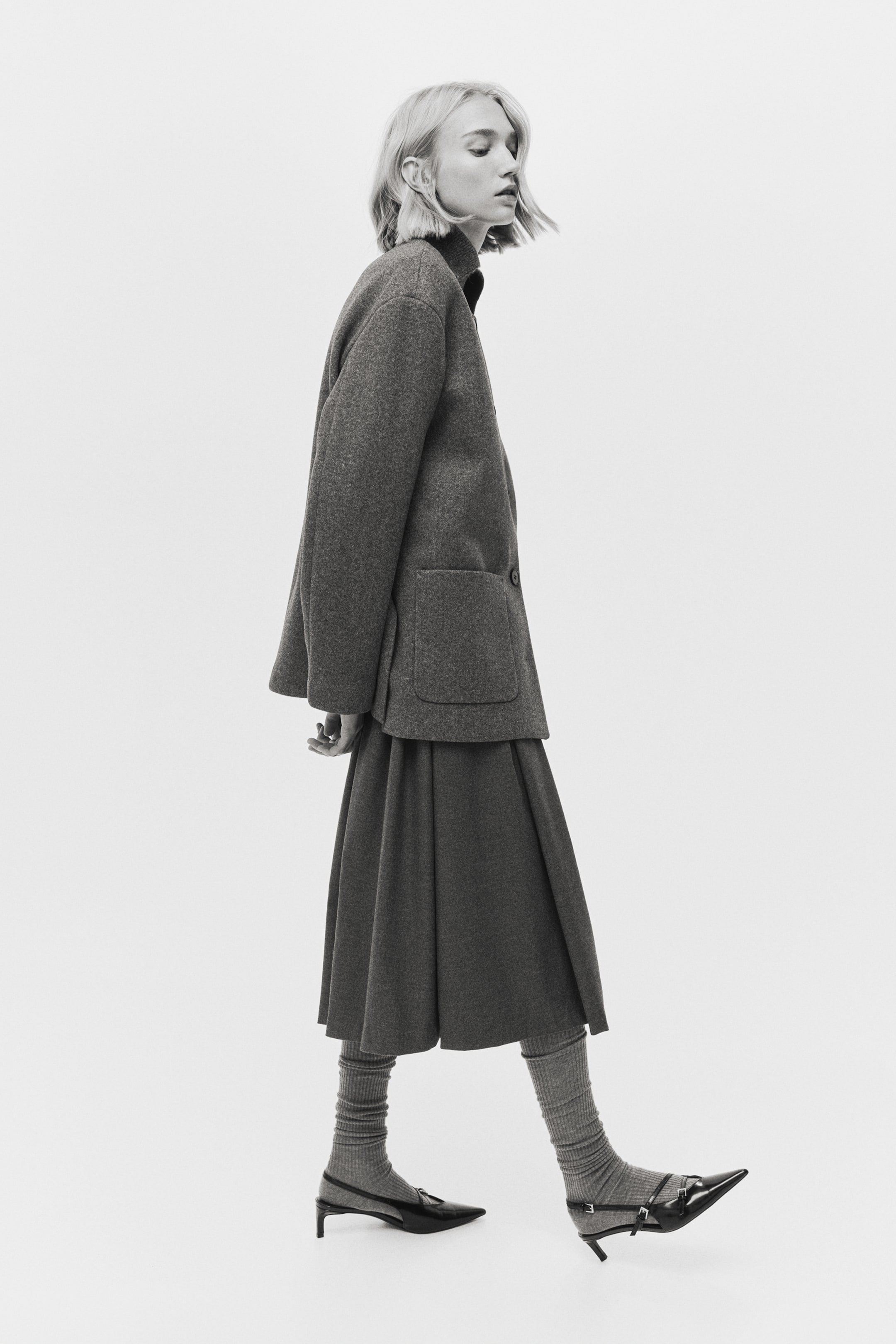 Scarf-detail coat - Dark grey - Ladies |