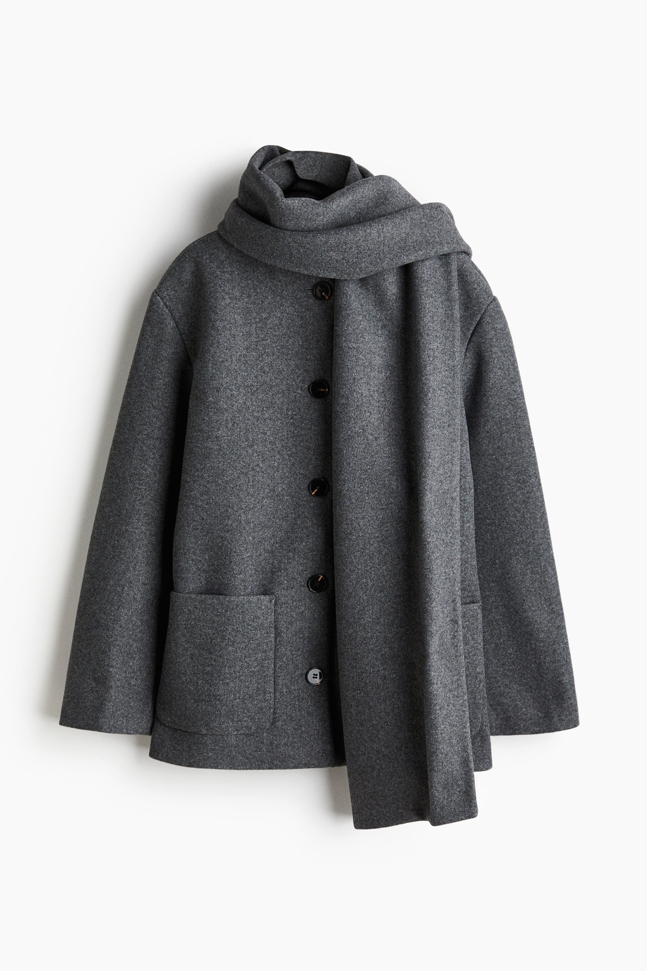 Scarf-detail coat - Dark grey - Ladies |