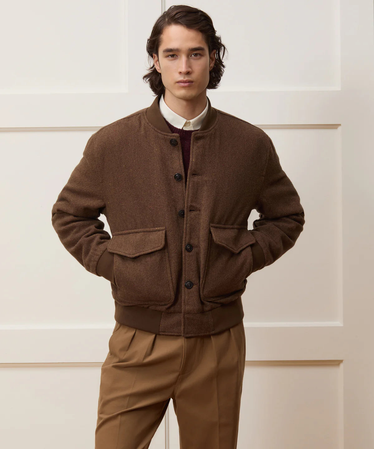 Cropped Linen Harrington Jacket