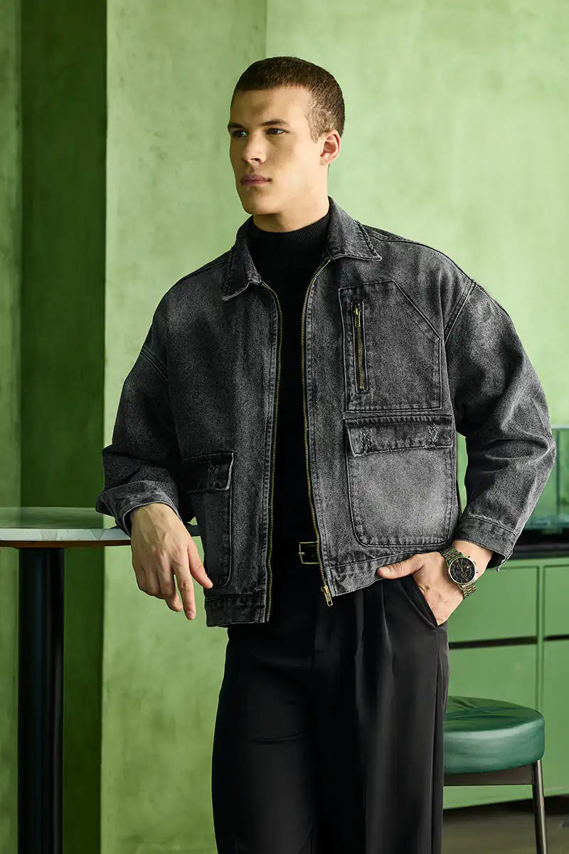 Grey relaxed fit denim jacket