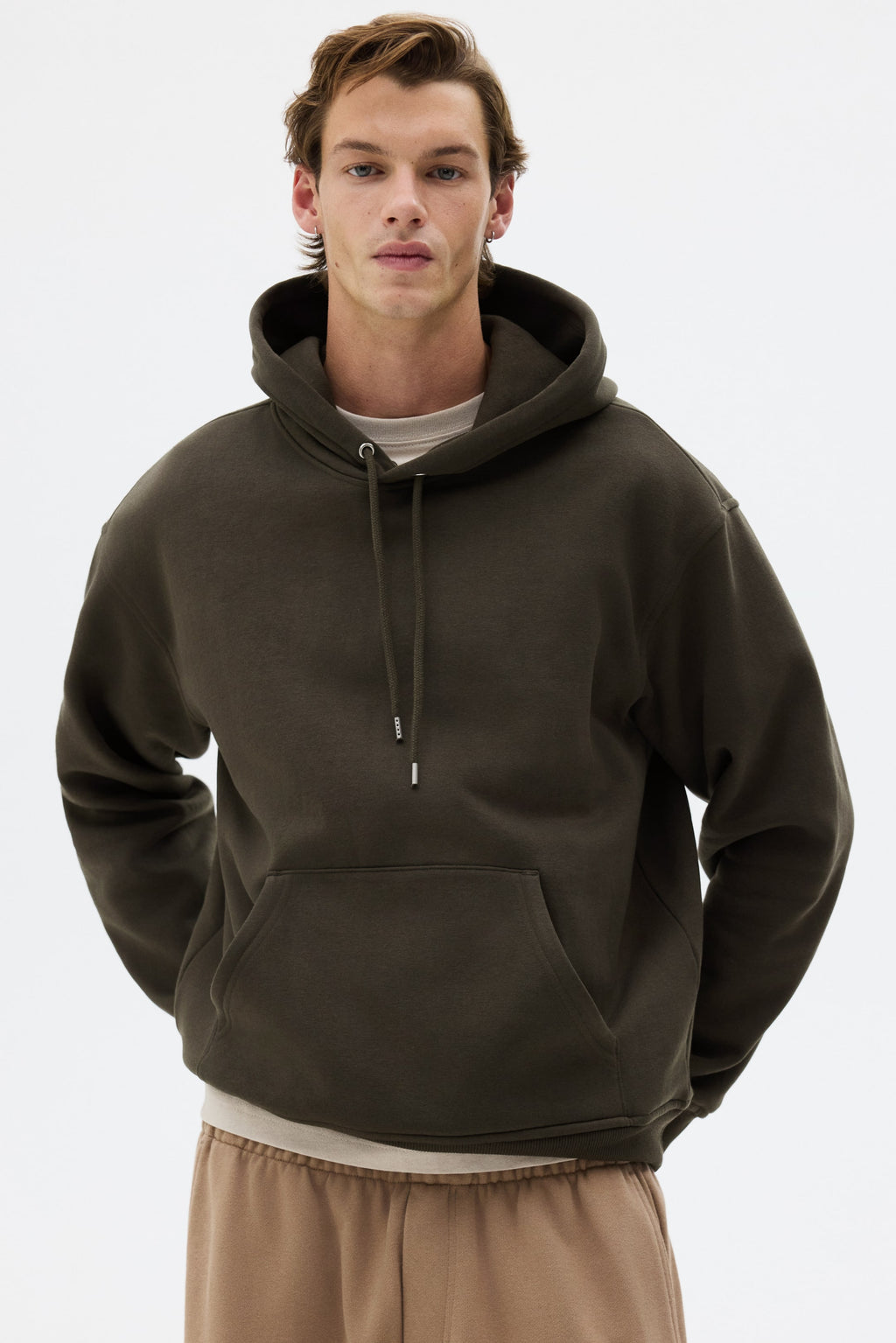 Loose Fit Hoodie - Dark khaki green - Men
