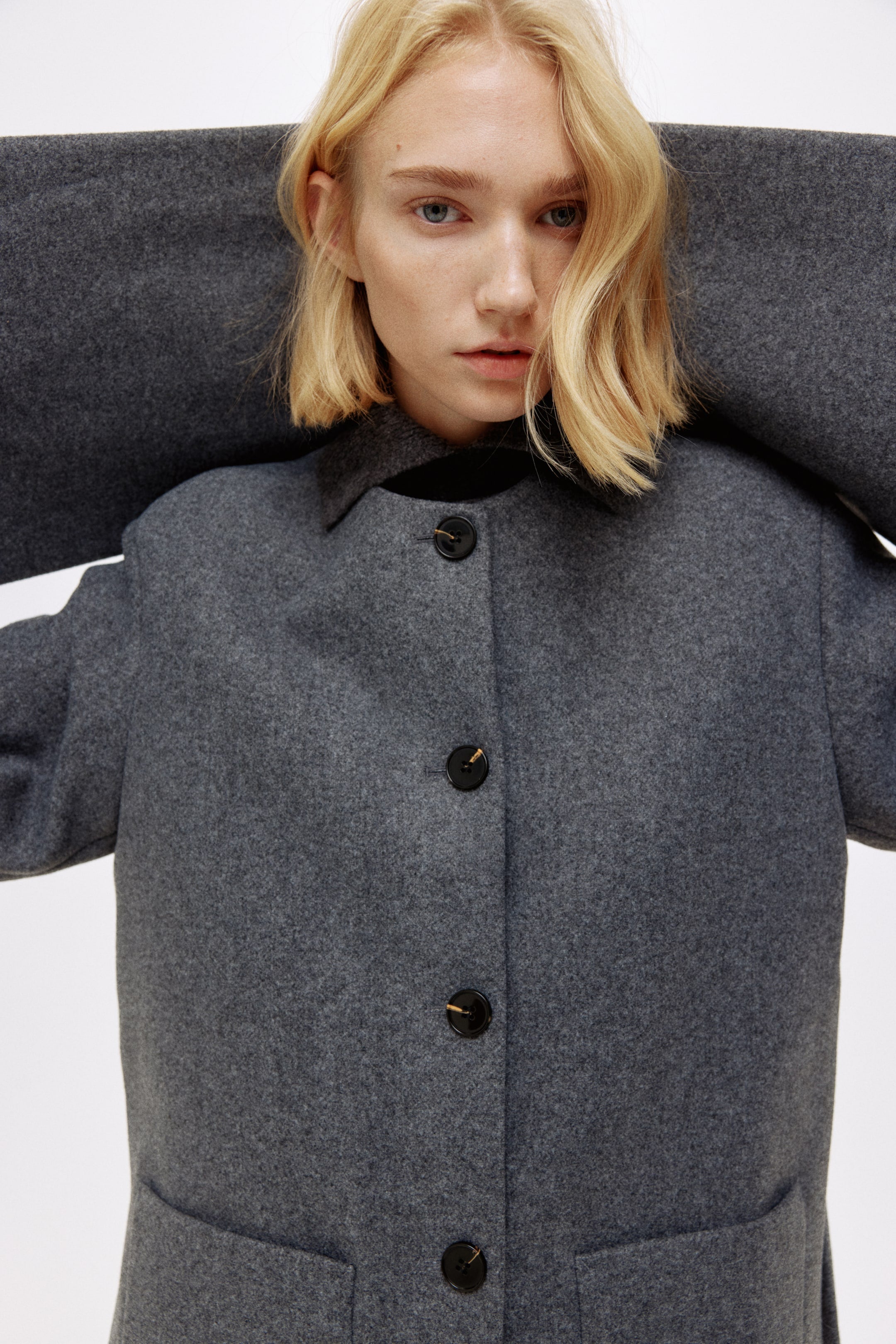 Scarf-detail coat - Dark grey - Ladies |